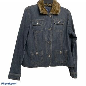 Vintage Jones New York Signature Jean Jacket Removable Faux Fur Collar Sz LP